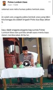 Warga Net Kagum,Polisi Lombok Utara Viral Saat Baca Al-Qur’an