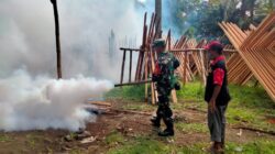 Antisipasi Perkebangbiakan Nyamuk Malaria dan Demam Berdarah, Babinsa Langko Bersama Pemilik Kebun Laksanakan Fogging